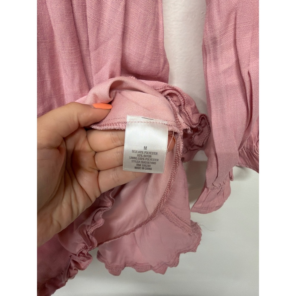 Pink Ruffle Tiered Mini Dress Puff Sleeve Coquette Milkmaid Medium NWT - Picture 4 of 5